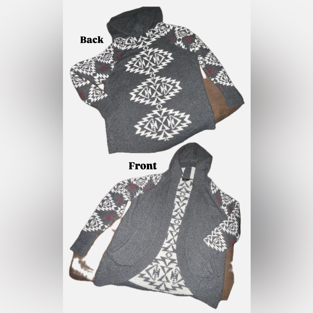 Pendleton Gray Hooded Cardigan with thumb holes Maroon and White Aztec Southwest